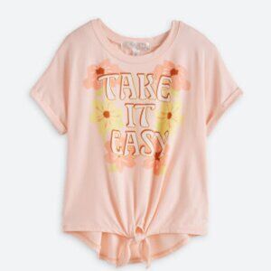 Stitch Fix SUNSET WEST Nastia Tie Front Graphic Dolman Tee  L | Light Pink